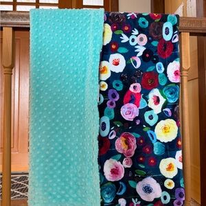 Teal Minky Plush Reversible Floral Blanket